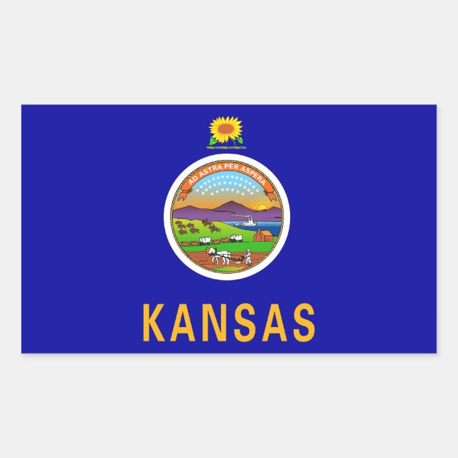 Rectangular Rectangle pegatina con Bandera de Kansas, EE.UU. (Anverso)