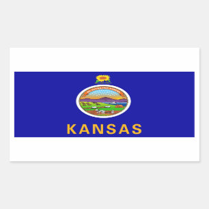 Rectangular Rectangle pegatina con Bandera de Kansas, EE.UU.