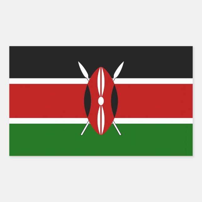 Rectangular Rectangle pegatina con bandera de Kenia (Anverso)
