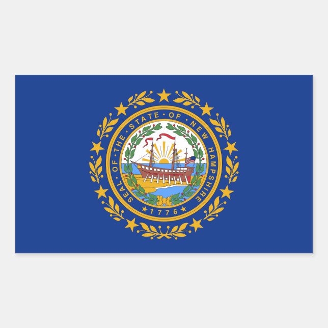 Rectangular Rectangle pegatina con bandera de New Hampshire (Anverso)
