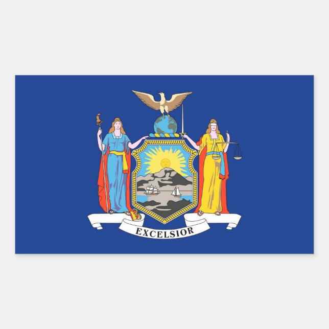 Rectangular Rectangle pegatina con Bandera de Nueva York, EE.U (Anverso)