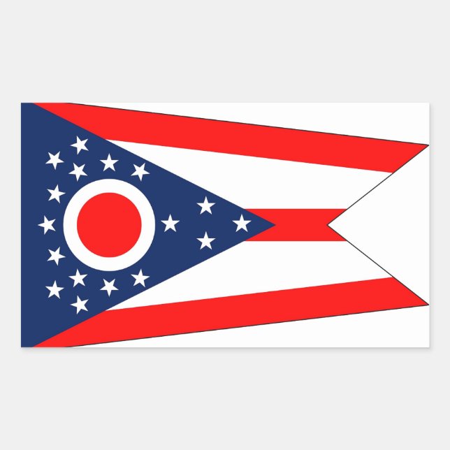 Rectangular Rectangle pegatina con Bandera de Ohio, EE.UU. (Anverso)
