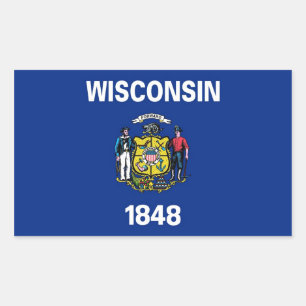 Rectangular Rectangle pegatina con bandera de Wisconsin