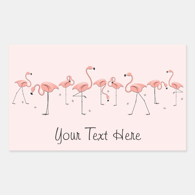 Rectangular Rectángulo de pegatina de línea rosada Flamingos (Anverso)