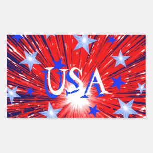 Rectangular Rectángulo de pegatina rojo azul "USA"