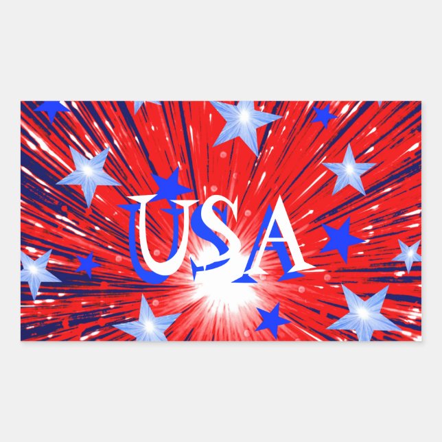 Rectangular Rectángulo de pegatina rojo azul "USA" (Anverso)