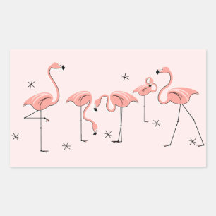 Rectangular Rectángulo pegatina de grupo rosa Flamingos