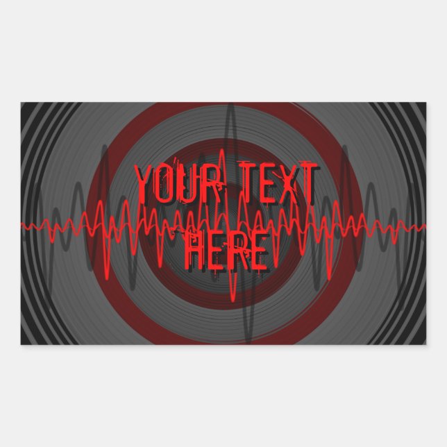 Rectangular Rectángulo pegatina de Sound Red Dark 'Your Text' (Anverso)