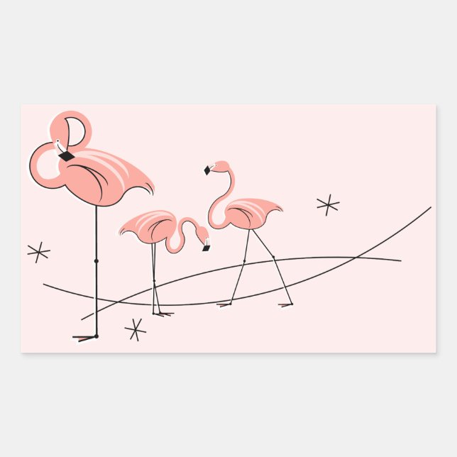 Rectangular Rectángulo pegatina de trío rosa Flamingos (Anverso)