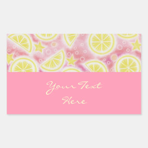 Rectangular Rectángulo rosa de la lemonada "Su texto" pegatina