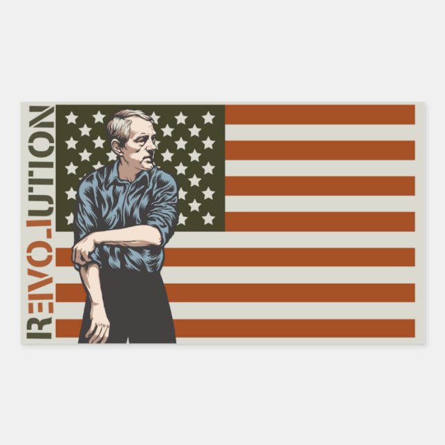 Rectangular Ron Paul Rolling Up Sleeves Pegatina Set (Anverso)