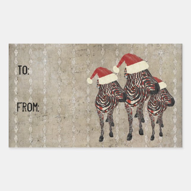Rectangular Rosa festivo Zebras Gift Pegatina (Anverso)