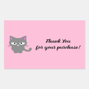 Rectangular Rosa personalizable Gracias pegatina con gato gris