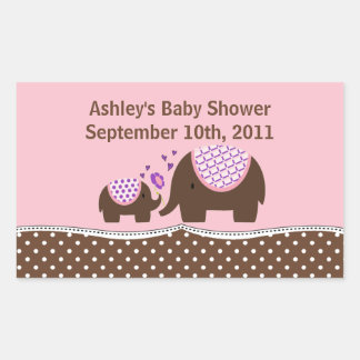 Rectangular Rosa y pegatina de Baby Shower del elefante de