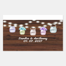 Rústico Mason Jar Con Pegatina Boda De Luces