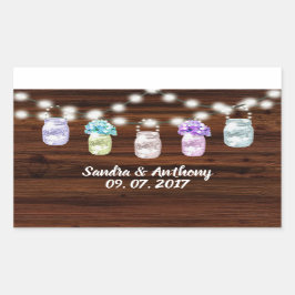 Rectangular Rústico Mason Jar Con Pegatina Boda De Luces