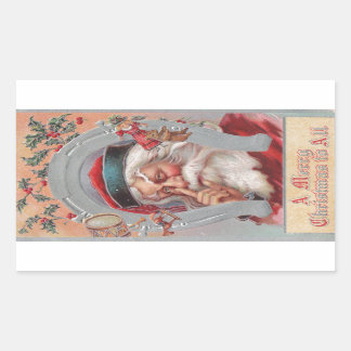 Rectangular Santa Claus Horseshoe Pegatina de época enmarcado
