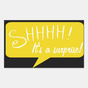 Rectangular Shhh fiesta de sorpresa - pegatina - negro y oro