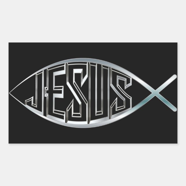 Rectangular Símbolo de Jesús Pescado Pegatina religioso (Anverso)