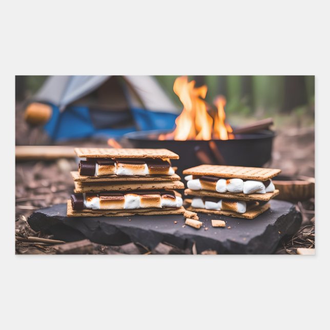 Rectangular S'mores Frente Al Pegatina De Campfire (Anverso)