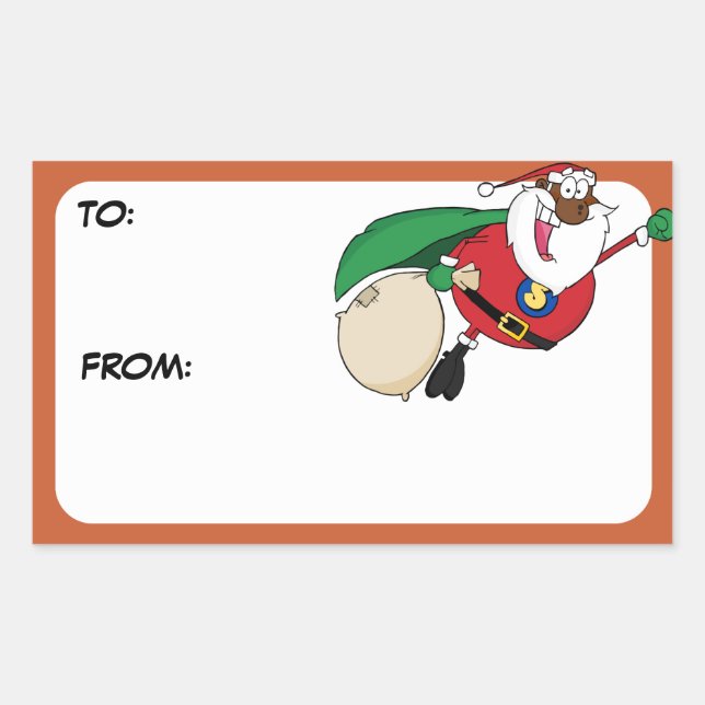 Rectangular Superhéroe Black Santa Gift Tag Pegatina (Anverso)