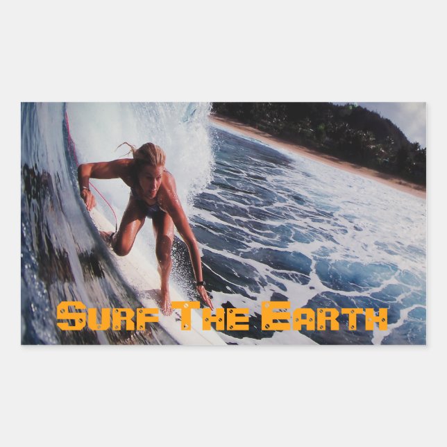 Rectangular Surfista Chica Surfing Pegatina Arte Decano (Anverso)