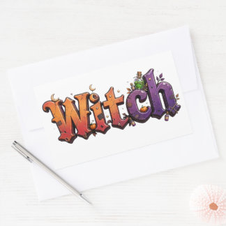 Rectangular Tipografía de Bruja de Halloween Pegatina Vintage