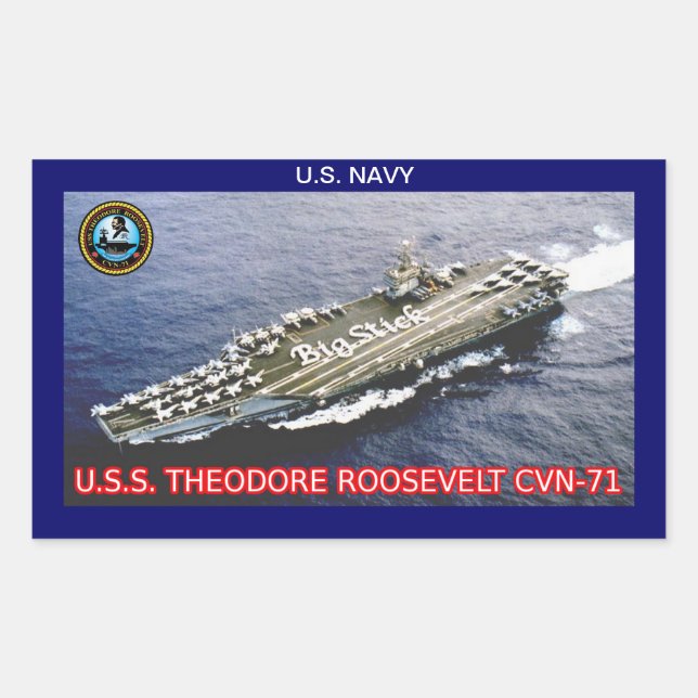 Rectangular USS Theodore Roosevelt Pegatina CVN-71 (Anverso)