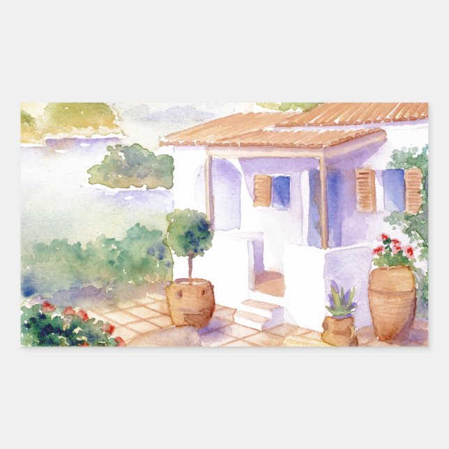 Rectangular Villa mediterránea Rectangle pegatina (Anverso)