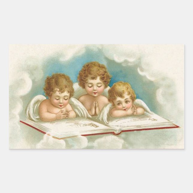 Rectangular Vintage cherub angels navidades pegatina de vacaci (Anverso)