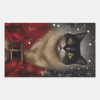 Rectangular Vintage Christmas Santa Cat Pegatina