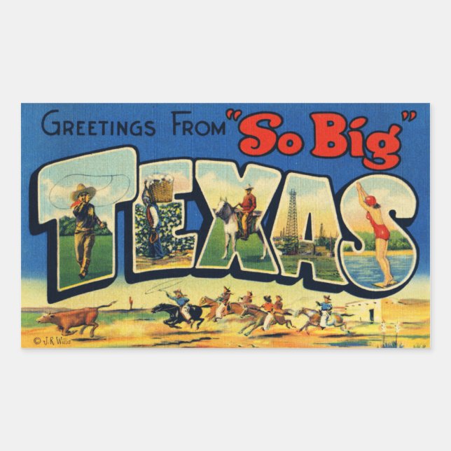 Rectangular Vintage Texas Pegatina (Anverso)