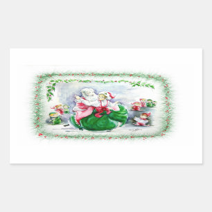 Rectangular Waltzing Santa y la Sra. Claus Pegatina