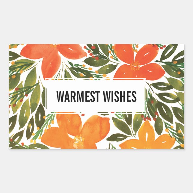 Rectangular WARMEST WISHES pegatina (Anverso)