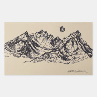 Rectangular Whimsical Mountain Pegatina