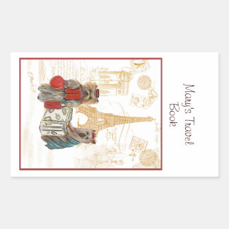 Rectangular Yorkie Eiffel Tower Paris Book Plate pegatina