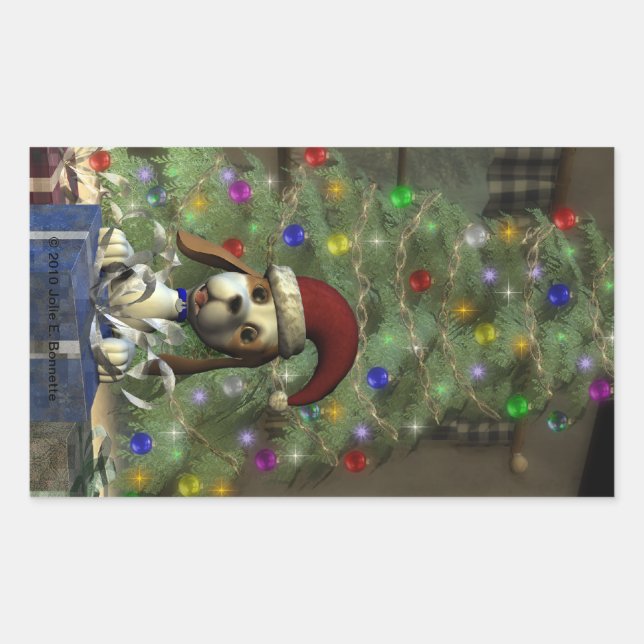 Rectangular Yule Puppy Rectangle Pegatina (Anverso)