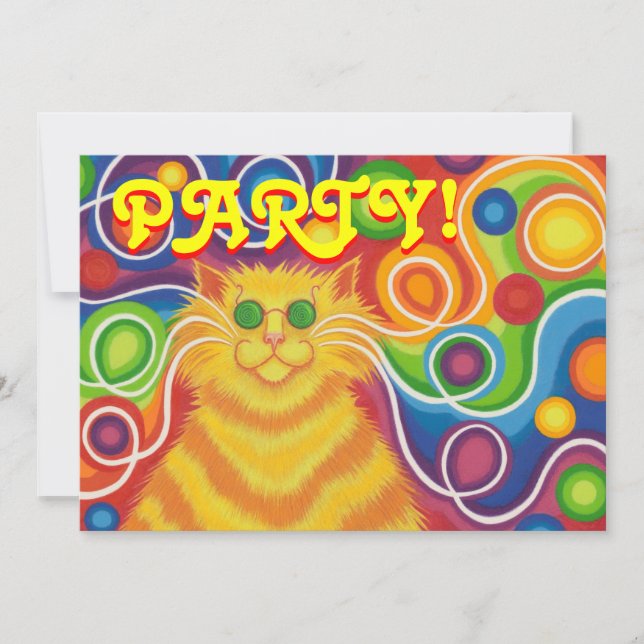 Rectángulo de invitación para fiesta con gatito-ga (Anverso)