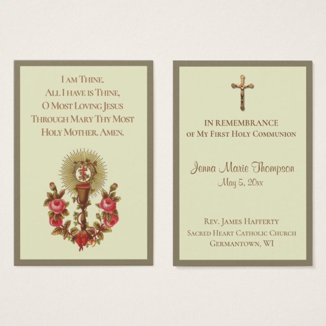 Recuerden Santa Tarjeta Cáliz Primera Santa Comuni (Anverso y reverso)