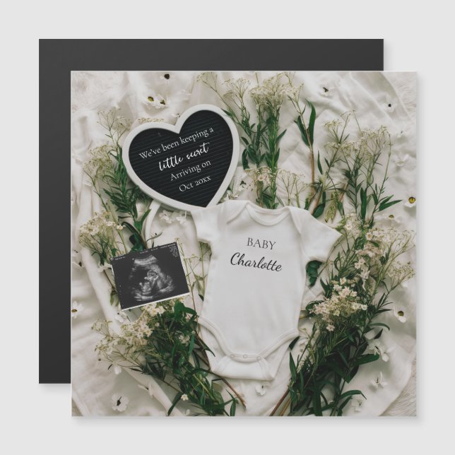 Recuerdo de anuncio de embarazo floral neutral (Anverso/Reverso)