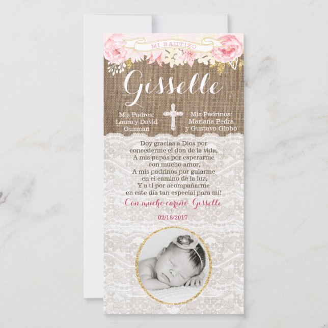 Recuerdo de Bautizo, tarjeta de recuerdo (Anverso)