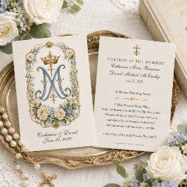 Recuerdo de boda con monograma de la Virgen María