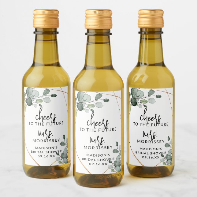 Recuerdo de boda con vegetación de eucalipto dorad (Botellas)