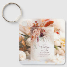 Recuerdos de boda únicos: Llaveros de invitaciones