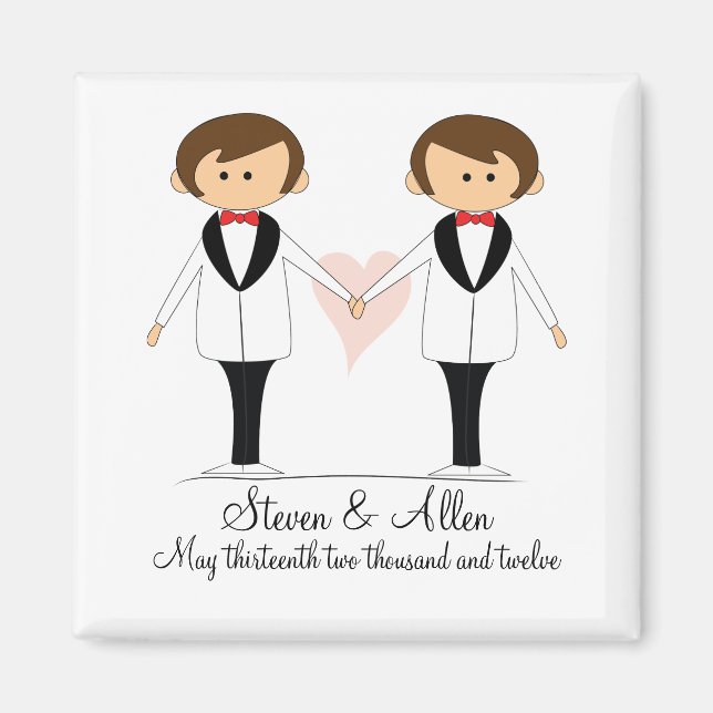 Recuerdos de imán de boda de dos novios (Frente)