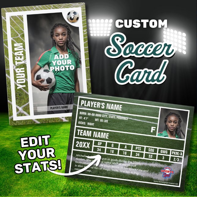 Recuerdos de la tarjeta de compraventa del jugador (Edit your personal soccer statistics to customize your own soccer player trading card.)