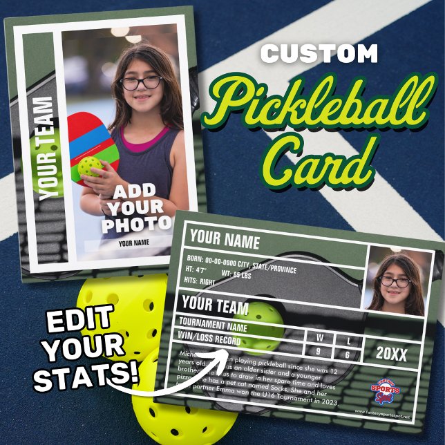 Recuerdos de la tarjeta de compraventa del jugador (Pickleball player trading card. )