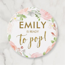 Floral rosa y dorada lista para usar etiquetas Bab