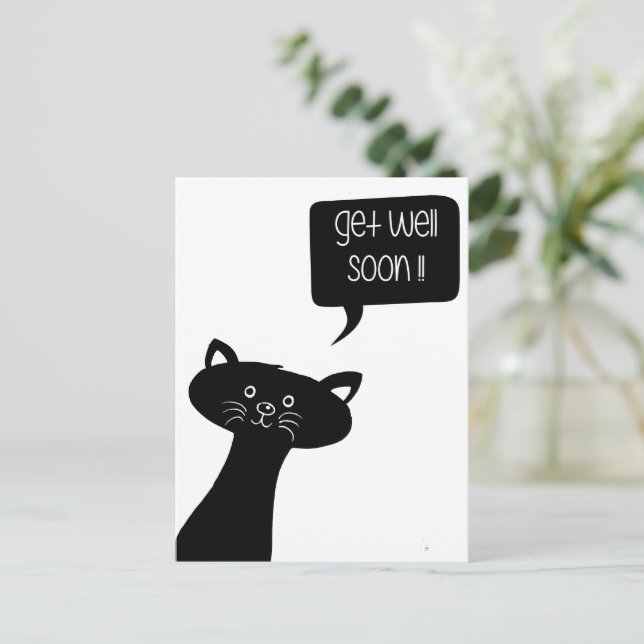 ¡Recupérate pronto! Tarjeta postal de gato negro l (Anverso de pie)