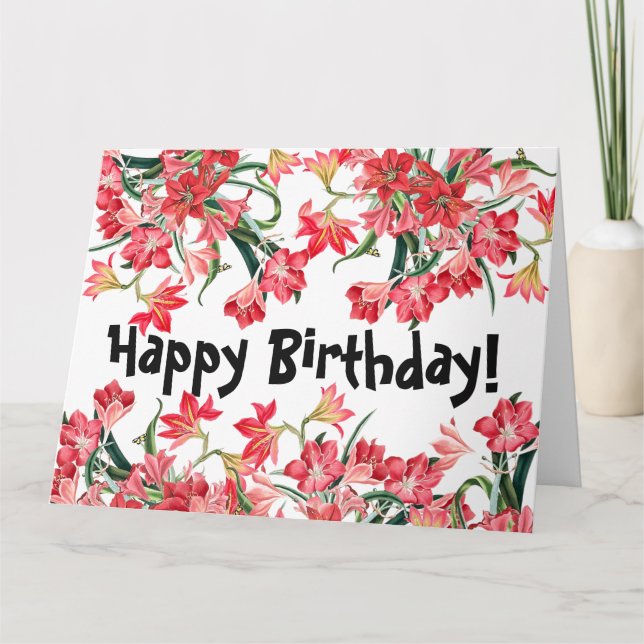 Red Amarylis Flores Floral Tarjeta de cumpleaños g (Anverso)